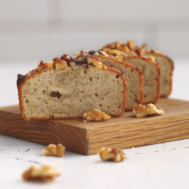 Banana cake with chocolate and walnuts